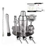 Home Cocktail Bar Set by Cresimo - Brushed Stainless Steel 12 Piece Professional Bar Tool Kit - 100% GUARANTEE AND WARRANTY. Includes Martini Shaker, Muddler, Strainer, Jigger and More!