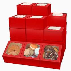 Red Bakery Boxes with Window 4x4x2.5 inches Small