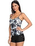 Ekouaer Womens Two Piece Swimsuit Sports Tankini Top Board Shorts Bikini Set