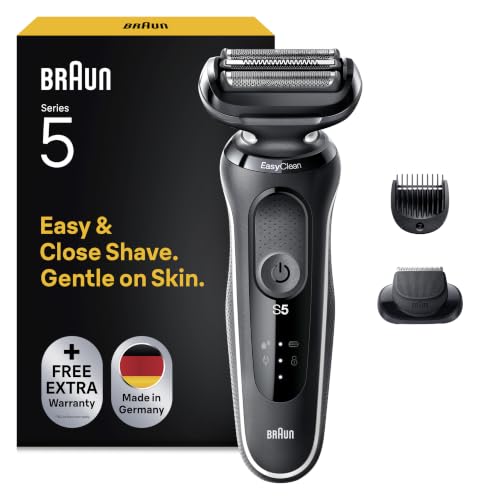 Braun Series 5 Elektrorasierer mit EasyClick Aufsatz, Barttrimmer, Rasierer Herren, EasyClean, Wet & Dry, Geschenk Mann, Made in Germany, 51-W1500s, weiß