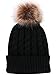 Women Beanie Winter Warm Hand Knitted Pom Pom Beanie Hat Black
