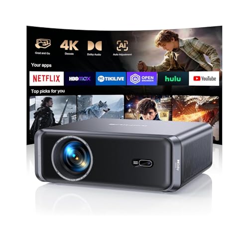 Smart Beamer, Autofokus/Trapezkorrektur 1000 ANSI Beamer 4K Unterstützt, WiFi6 Bluetooth Full HD 1080P Mini Projektor 4K Heimkino/Outdoor für Handy/PC