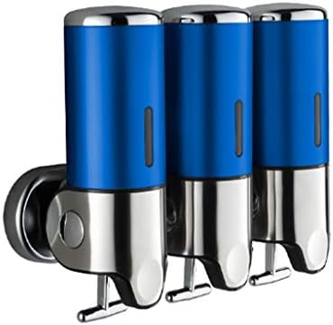 ソープディスペンサー シャンプー用ディスペンサー 壁掛け3ヘッドローションソープディスペンサーポンプ イージープレスマニュアルメタルソープディスペンサーボトル 1500ml 洗面所 キッチン バスルーム 公共の場所に適用 Color Blue