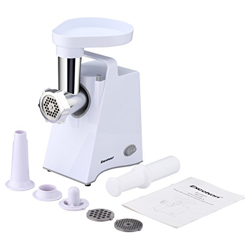 Meat Grinder Electric Stainless Steel Sausage Maker, Meat Mincer Sausage Stuffer with Grinding Plates for Home Use (White)