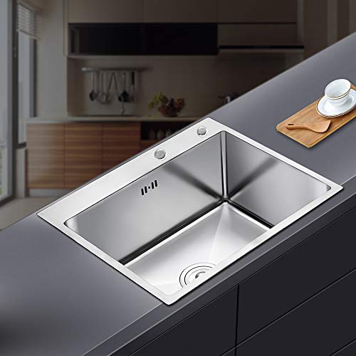 FChome Stainless Steel Undermount Single Bowl,22-inch x 18-inch x 8.66-inch Deep 11 Gauge Stainless Steel Kitchen/Bar Sink Drop-In Bar or Utility Sink,Brushed stainless steel