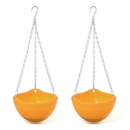 Antier Hanging Planter Basket Plastic Flower Hanger Pot with Chain Pack of 2 - Round