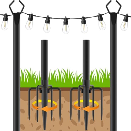 HoldOneLight String Light Pole for Deck - 2 Pack 9.8FT for Outside Hanging Steel String Poles for Outdoor Decoration Garden, Backyard, Patio Lighting Stand for Parties, Christmas, Wedding (2 Pack)