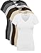 TL Women's Comfy Basic Cotton Short Sleeves Solid V-neck T-shirts ,6 Pk:: Bk_char_hgr_brn_tpe_wht,Large