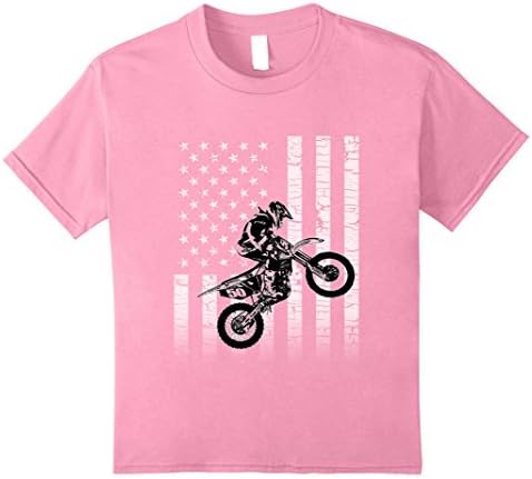 Kids American Flag Graphic Motocross Dirt Bike T-shirt 10 Pink