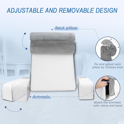 HOMCA Reading Pillow for Bed and Sofa with Removable Neck Pillow and Armrests, Pillows for Reading/Relaxing/Watching TV, with Pocket and Washable Cover (38x47x57cm)