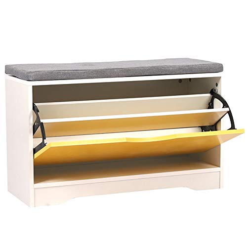 White Wooden Shoe Storage Bench for Entryway Rotating Shoes Benches
