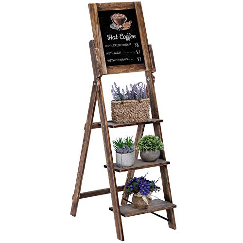 MyGift 3Tier Torched Wood Chalkboard Easel with Display Shelves
