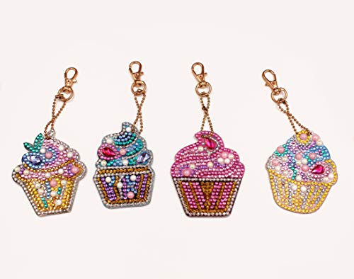 5D DIY Diamond Painting Keychain, 5 pcs Cake Shape, Mosaic Making Full Drill Special Shape Diamond Painting Kit for Bags, Smartphone Straps, 5 Pack - Thumbnail 2