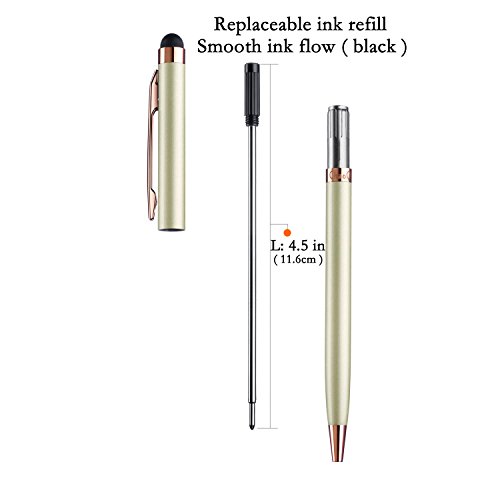 CHAOQ Stylus Pens, [ 2 Pcs / Gold ] Ball Pens Black Ink & Stylus for Touch Screens, iPad, iPhone, Tablet, Kindle Fire with 12 Extra Rubber Tips 4 Extra Pen Refills - Thumbnail 2