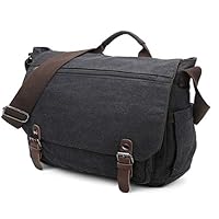 Gimay 15 inch Laptop Messenger Bag Canvas Briefcase Computer Bag (Black)