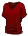 Made By Johnny MBJ WT1037 V Neck Short Sleeve Dolman Top with Side Shirring XXXL Wine