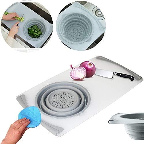 Kitchen Chopping Board Set With Free Sponge Kitchen Accessories Multiuse Cutting Board And Strainer Over The Sink Or Tabletop Detachable Foldable Washing Basket Colander Strainer Easy Store Buy Online At Best Price