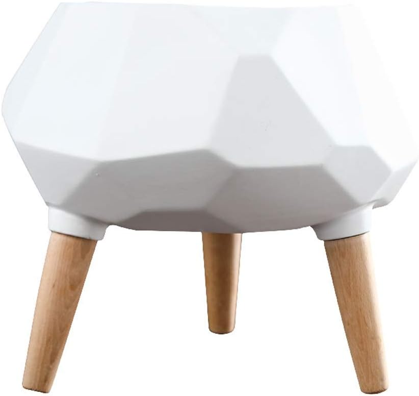 QQLOV Plant Stand Mid-Century Stoneware Planter With Wood Stand Indoor Corner White Planter Pot Holder Stand 13.4 * 11.8in
