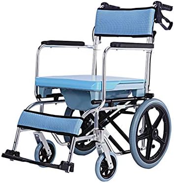 ZBYL Commode Chair With Wheels - Foldable Shower Chair Waterproof Aluminum Portable Bedside Commode Bath Toilet Chair, for Handicap, Elderly, Injured and Disabled