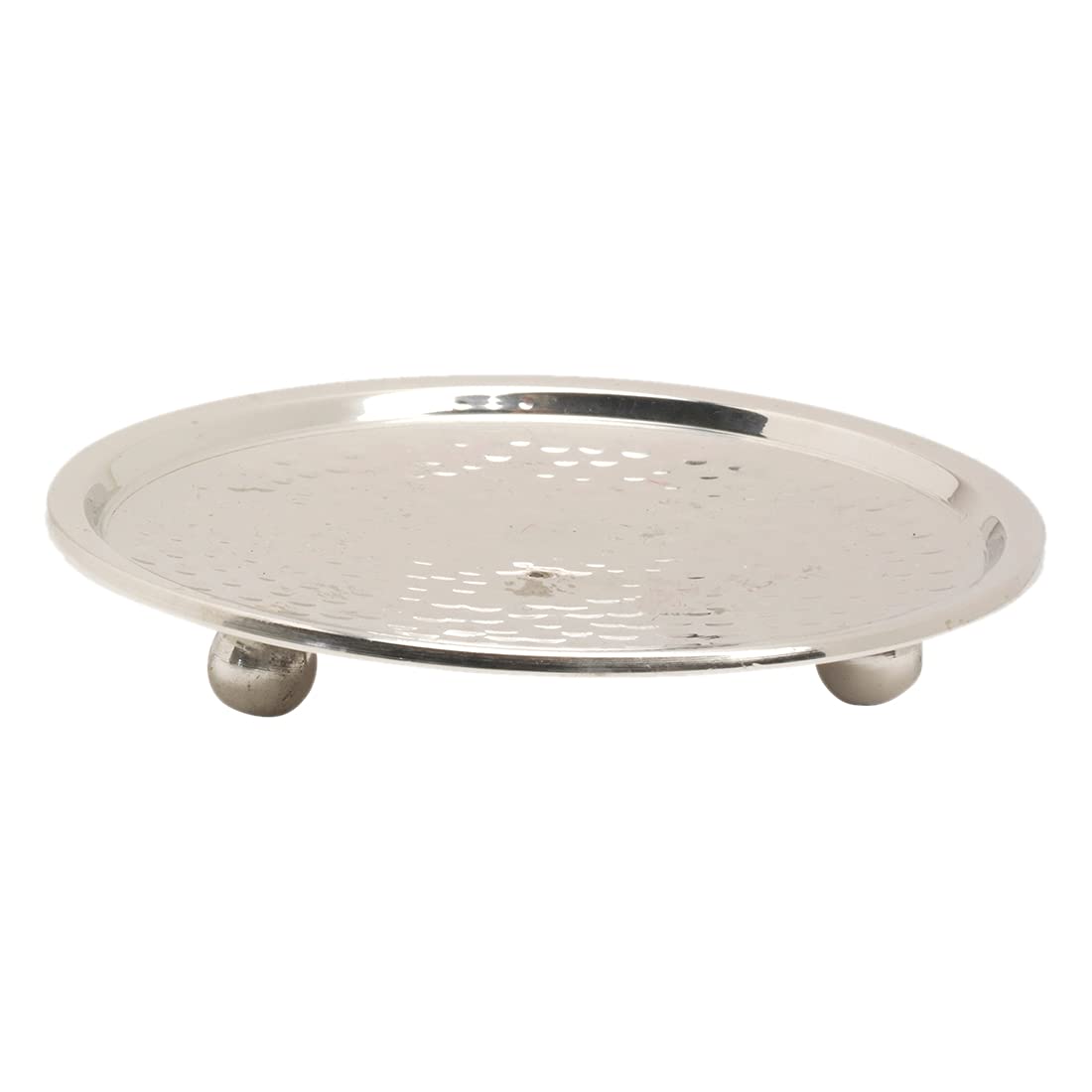 NKlaus Candle plate Ø10cm inside brass nickel plated shiny Candle coaster with feet 10619