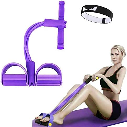 FIVE BEE Upgrade 4 Tubes Multifunction Leg Exerciser|Sit-up Bodybuilding Expander|Elastic Pull Rope Training Equipment |Pedal Resistance Band | Purple