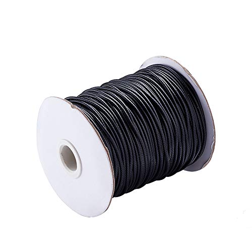Craftdady 100 Yards 1.5mm Waxed Cotton Cord Macrame Bracelet Necklace Jewelry Making Waxed Beading Thread String (Black)