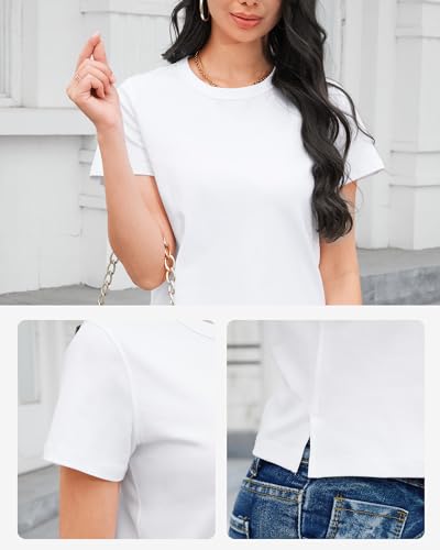 Stelle Women's Cotton T-Shirts Crewneck Short Sleeve Basic Tees Summer Casual Solid Crop Tops