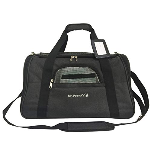 Mr. Peanut's Premium Airline Approved Soft Sided Pet Carrier - 18LX10WX11H Luxury Travel Tote with Premium Brand Auto Self Locking Zippers, Plush Faux Fleece Bed with Strong Plywood Base Insert