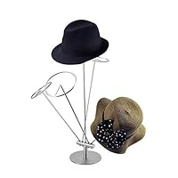 NBLYW Modern Metal Hat Stands, Tabletop Decorative Wig Display Rack, Adjustable,5 Adjustable Free Standing Hooks, Stainless Steel