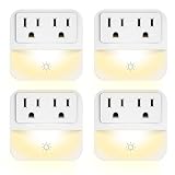 Plug-in Night Light with 2-Outlet Extender, POWRUI Warm White LED Nightlight with Dusk-to-Dawn Sensor for Bedroom, Bathroom, Kitchen, Hallway, Stairs, 4-Pack