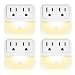 Plug-in Night Light with 2-Outlet Extender, POWRUI Warm White LED Nightlight with Dusk-to-Dawn Sensor for Bedroom, Bathroom, Kitchen, Hallway, Stairs, 4-Pack primary