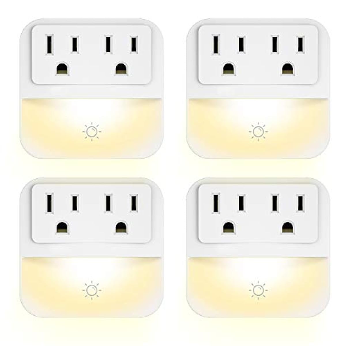 Plugin Night Light with 2Outlet Extender, POWRUI Warm White LED