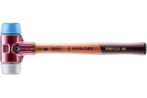 Halder Simplex Soft-Faced Mallet, TPE-Soft Insert, TPE-Mid Insert, Cast Iron Housing with Handle Protection Sleeve, Varnished Wooden Handle, 40mm, 1.4 lbs.