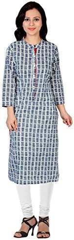 RISHABH Women's Cotton Straight Jaipuri Kurti M Greyish Blue