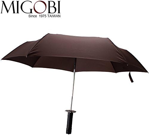 Migobi Auto Open Close Strong Waterproof Windproof Umbrella Unique Samurai Sword Style One Hand Operation, Slip-Proof Handle Easy Carry,Sturdy 43 Inch (Brown)