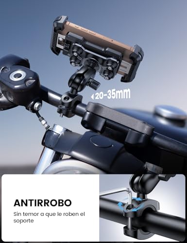 Lamicall Porta Celular para Moto Bicicleta - [720°Brazo de Ajuste] [Dual Vibración Amortiguador] Antirrobo Soporte Celular Moto, Bicicleta, para iPhone iPhone 17/16 Pro, 15/14 Pro Max 4.7-6.7" Celular