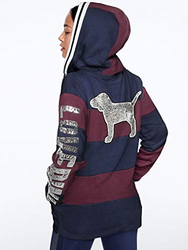 Victoria's Secret Pink Dog Campus Bling Half Zip Rugby Tunic Pullover Hoodie Large NWT Color Ensign