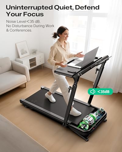 UREVO Foldimix 5L Treadmills for Home, Dual Brushless Motorized 3.0HP ，9% Auto Incline Walking Pad with Adjustable Handle Bar, Multi-Functional, 14-Point Shock Absorption, Standing Desk Treadmill