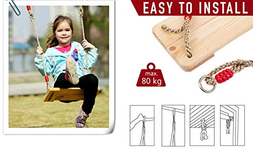 Dripex Schaukel Holz Brettschaukel 100KG Kinderschaukel mit Einstellbares Seil, Schaukelsitz Drinnen und Draußen… – Bild 6