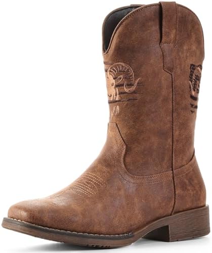 Amazon.com: femflame Cowboy Boots for Men Round Toe Embroidered