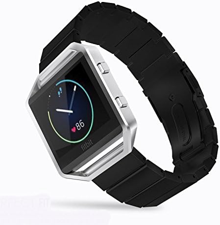 Leefrei Stainless Steel Bracelet Replacement Strap with Double Button Folding Clasp for Fitbit Blaze Smart Fitness Watch - Black (Frame Not Include)