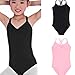 Arshiner Kids Girl's Double Strap Slim Solid Camisole Leotard Black(FBA) 130(Age: 5-6Y)