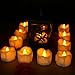 Youngerbaby 12pcs Amber Flicker LED Tea Lights Wax Dripped Battery Operated Candle Unscented Small Led Flameless Candles with Timer -6hr On-18 Hr Off for Christmas Wedding (12pcs Flickering Yellow)