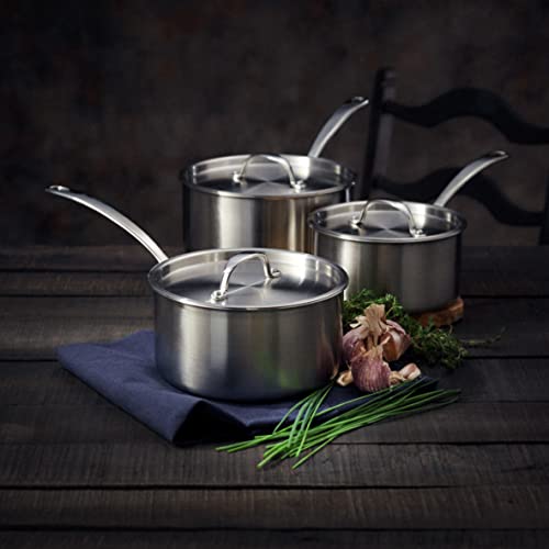 Stellar Eclipse 3-Piece Set of Saucepans, 1.5QT, 3QT and 4QT Saucepans with Weighted Stainless Steel Lids, Triple-Ply Construction, Induction Ready