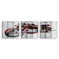 3 Piece Canvas Wall Art - Vehicle on Vintage Wood Background - Canvas Prints Home Artwork Decoration for Living Room,Bedroom - 12