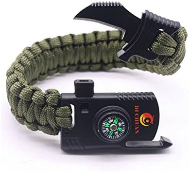 Armygreen Paracord Bracelet Military Outdoor Paracord Survival Bracelet Parachute Rope Bracelet - Compass,Flint Stone,Fire Sticks,Knife,Whistle