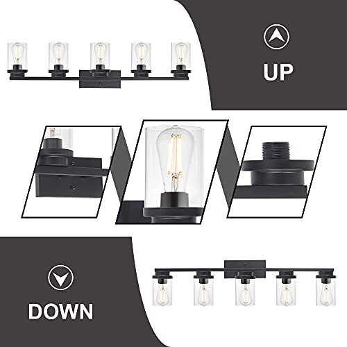 MELUCEE 5Light Bathroom Lighting Fixtures Over Mirror Matte Black