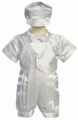 White Satin Christening Baptism Romper with Vest and Matching Hat XL