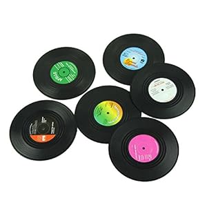 6 sottobicchieri a forma di dischi in vinile, tappetini antiscivolo per tazze e bicchieri