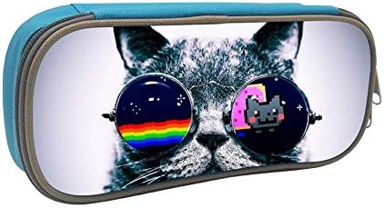 Cool cat Pencil case Pen Bag Makeup Pouch Student Large Capacity Zipper Multifunction Blue